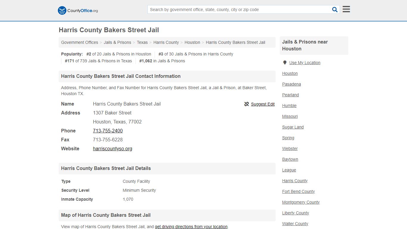 Harris County Bakers Street Jail - Houston, TX (Address ... - County Office